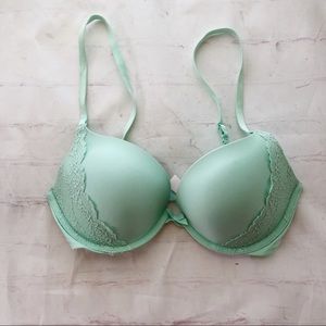 Victoria’s Secret push up satin and lace bra mint green size 32D